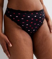 New Look Curves 3 Pack Black Red and Lips Print Lace Trim Thongs